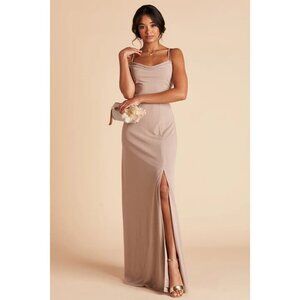 Birdy Grey Ash Cowl Neck Crepe Maxi Formal Bridesmaid Dress Taupe XS NWT
